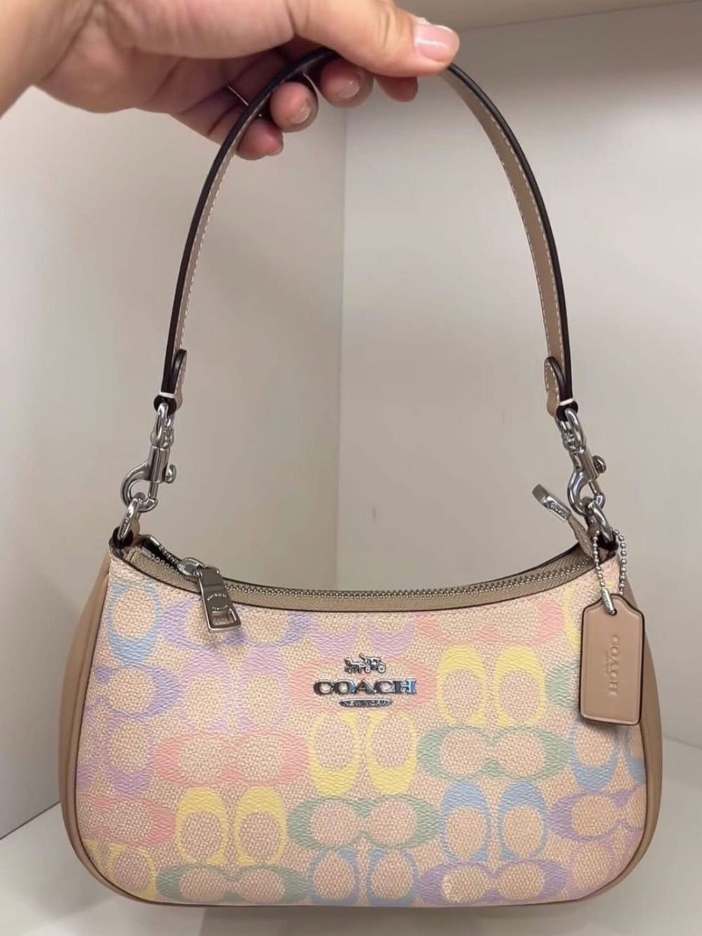 Coach Pastel Signature Canvas Shoulder Bag - Tan/Pastel Multi